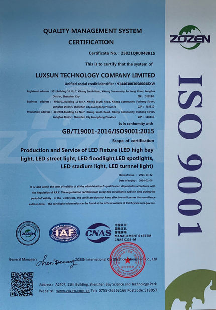 Κίνα Luxsun lighting Co.,Ltd Πιστοποιήσεις