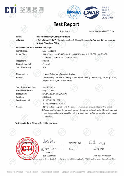 Κίνα Luxsun lighting Co.,Ltd Πιστοποιήσεις