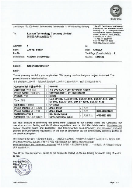 Κίνα Luxsun lighting Co.,Ltd Πιστοποιήσεις