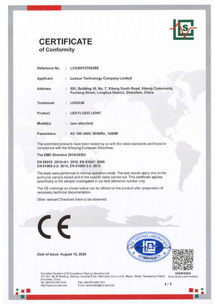 Κίνα Luxsun lighting Co.,Ltd Πιστοποιήσεις